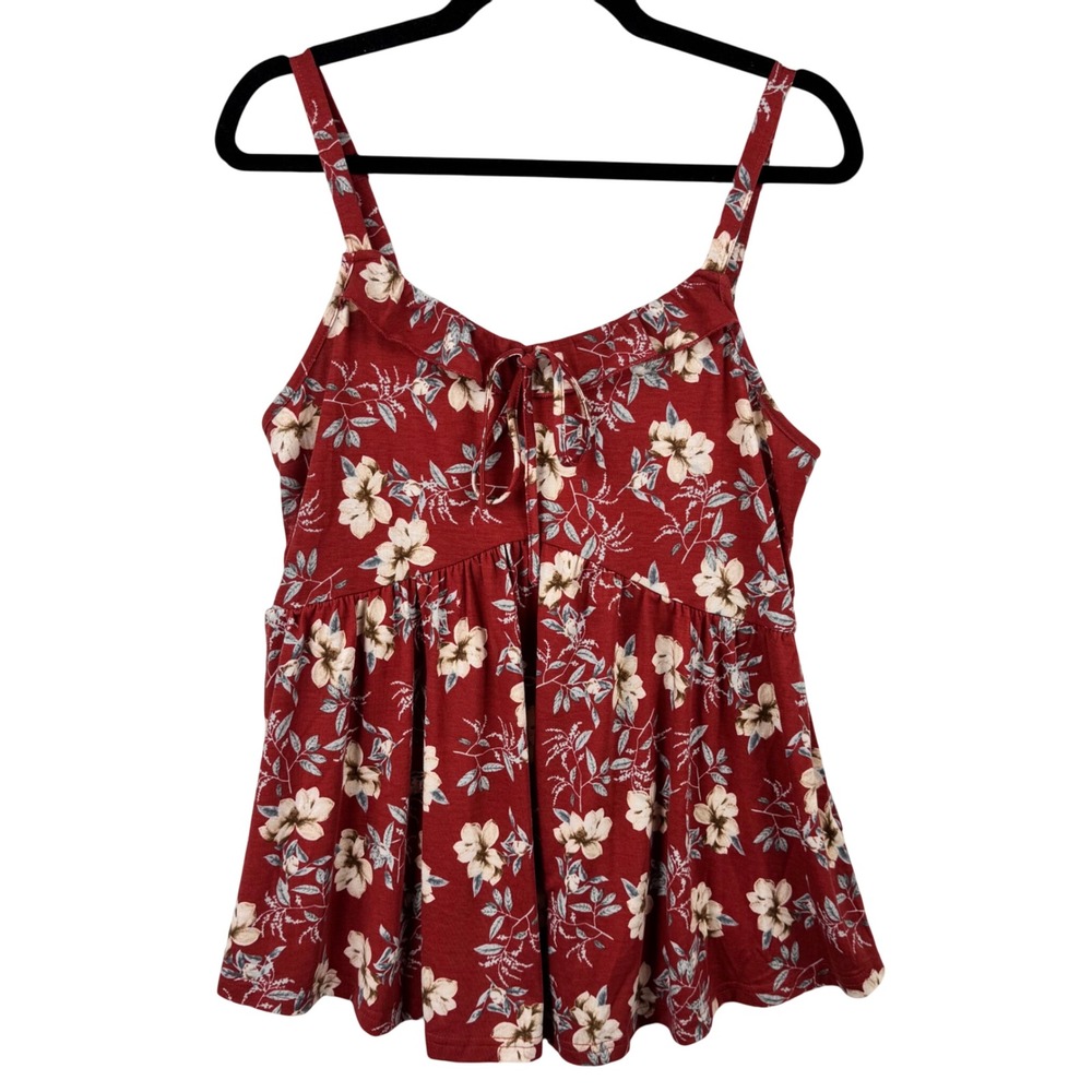 Bloomchic Tank‎ Top Blouse Women's Size 10 Red Floral Tie Front Tiered NWT NEW